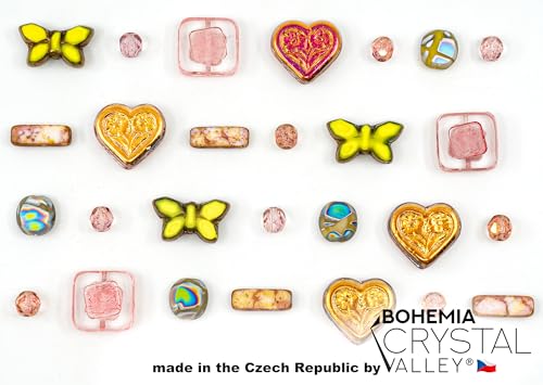 2.1oz (60g) of Focal Glass Bead Mix with Table-Cut Flower and Butterfly Beads, PG Pale Green Pink - color: Focal Pale Green pink