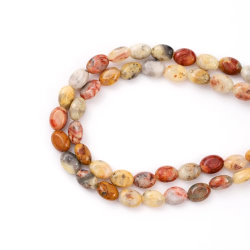 6×8mm Natural Crazy Agate Gemstone Loose Beads Flat Oval Healing Crystal Loose Stone Beads for Jewelry Necklace Bracelet Earring Craft - color: Crazy Agate