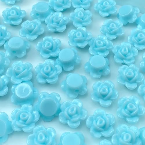 200pcs Acrylic Rose Flower Beads Candy Color Flat Back Spacer Beads Loose Pastel Colorful Decor for DIY Crafts Jewelry Making Bracelet Necklace Earrings(Aquamarine) - color: Aquamarine