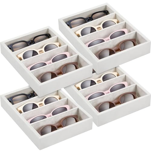 Amylove 4 Pcs Beige Sunglass Organizer Trays 4 Grids Velvet Glasses Holder Jewelry Display Organizer Eyeglasses Storage Box Drawer - color: Beige, size: 4 Grids