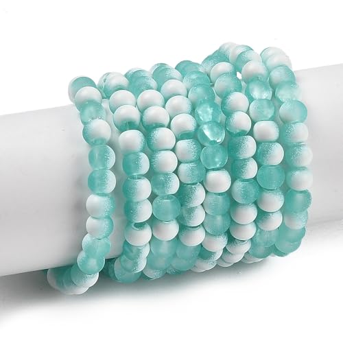 KISSITTY 50pcs Matte Beads Gradient Color Glass Frosted Crystal 4mm Rondelle Turquoise Color Center Drilled Loose Craft Beads for Jewelry Making Earring Bracelet Necklace DIY Crafts - color: Turquoise