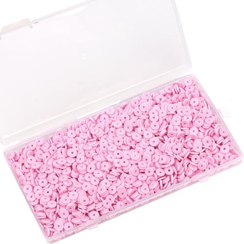 2000Pcs White Clay Beads Polymer Clay Spacer Beads Flat Beads 6mm Round Heishi Vinyl Beads for DIY Craft Gift Adults Girls Kids Bracelets Necklace Jewelry Making Earring Accessories (Pink) - color: Pink