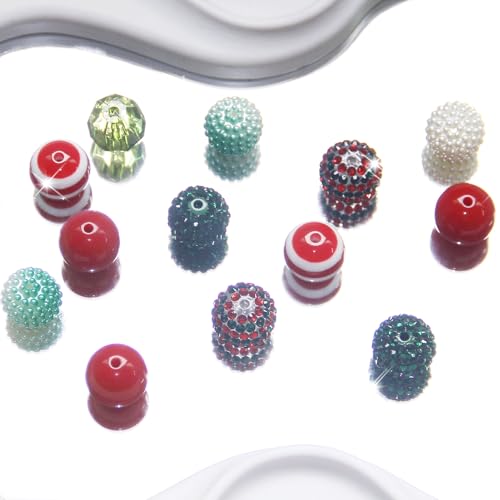 Exway 48 Pcs 20mm Red Green Acrylic Resin Rhinestone Bubblegum Beads, Round, Large, Sparkly Craft Beads for Pen, Beadable Keychain, Bracelet, Necklace, DIY Jewelry Making Supplies - color: Christmas