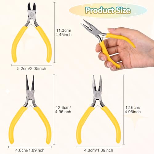 Pliers for Jewelry Making, Jewelry Pliers Set Includes Needle Nose Pliers, Round Nose Plier and Wire Cutters, Jewelry Making Tools for Jewelry Repair, Wire Wrapping, Beading and Crafts - color: Yellow