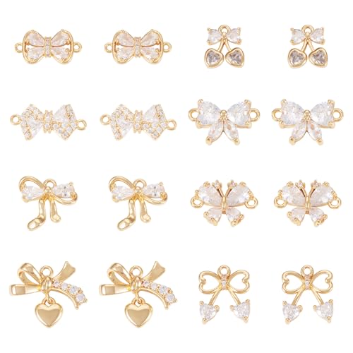 FASHEWELRY Golden Bow Connector Charms Bulk, Christmas Bowknot Link Charms, Infinity Links Geometric Hollow Bezel Pendants for Earring Bracelet Necklace Keychains Jewelry Making - color: 18K Gold Plated-Bowknot
