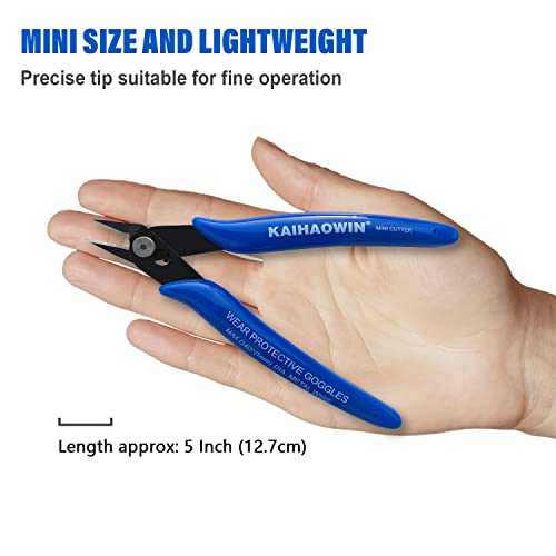 KAIHAOWIN Micro Wire Cutters with Spring, 2 Pack, 5 inch Precision Mini Flush Cutters Bulk, Nippers, Flush Cutting Pliers, Wire Snips, Small Side Cutters for Electronics Crafts Jewelry-Blue - size: 2 Pack