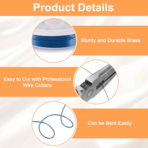 HARFINGTON 13ft Jewelry Wire, 22 Gauge (0.6mm) Brass Craft Soft Metal Tarnish Resistant Copper Beading Wire for Jewelry Making Supplies Crafting, Blue - color: Blue, size: 22 Gauge x 13ft