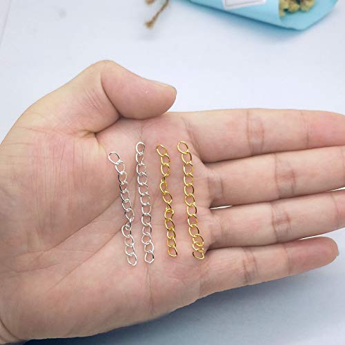 100pcs 50mm x 4mm Extender Chains Tail Chain Removable Extension Chain for DIY Jewelry Making Necklace Bracelet Anklet Key Chain(Gold & Silver)