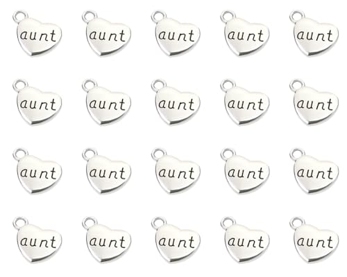 Shapenty Antique Silver Love Heart Shaped Family Members Pendant Charms for DIY Craft Keychains Bracelet Necklace Earrings Jewelry Making Findings and Memory Ornament - style: Aunt