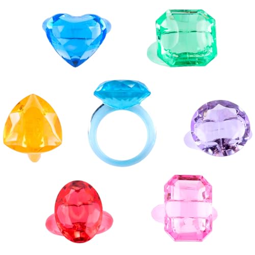 Niceup 150pcs Kids Plastic Gem Rings Bulk Toys Princess Party Favor Cupcake Topper Pinata Fillers Parade Throws Bulk Carnival Prizes Acrylic Gemstones Fake Jewel Treasure Toys Goodie Bag Fillers - style: Princess Ring (about 150pcs)