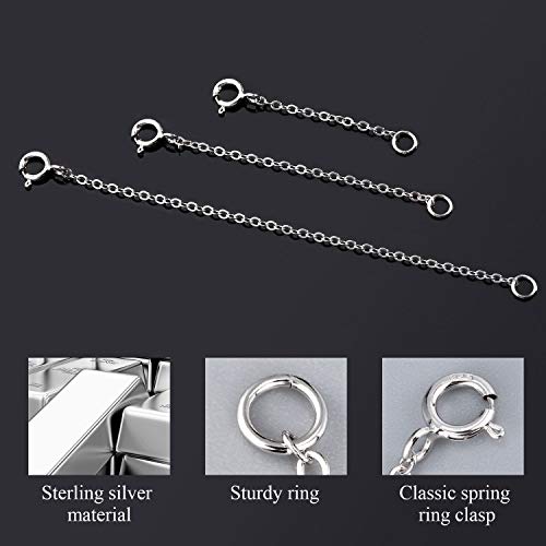 Neckalce Extenders White Gold Plated 925 Sterling Silver Chian Extension Necklace Bracelet Anklet Extenders Jewelry for Crfat（1 2 3 inch） - color: A-White Gold（1 2 3 inch）