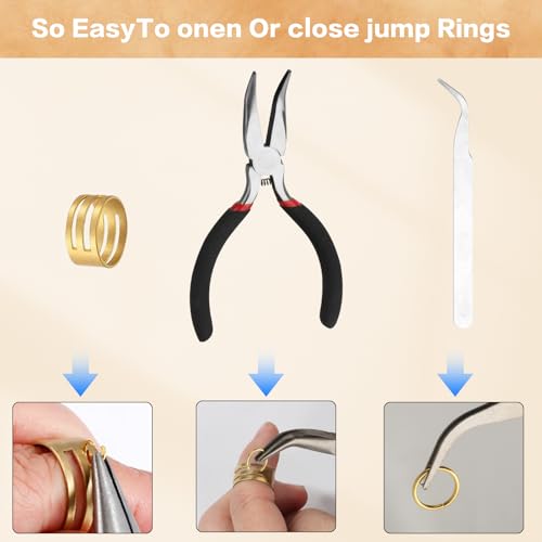 1440 Pcs Jump Rings for Jewelry Making Kits, Silver Gold Jewelry Jump RingsJewelry Repair Kit for Necklaces Lobster Clasps DIY Crafts Keychains Repair Supplies Tools, with Pliers/Tweezers/Ring - style: 1pcs - Silver & Gold