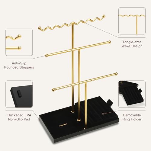 Jewelry Stand Holder Organizer, 3 Tier Bracelet Holder Display with Detachable Velvet Tray, Elegant Jewlery Tower for Display Bracelet, Necklace, Earrings, Rings (Black) - color: Black
