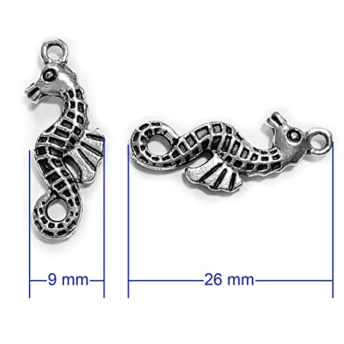 Heather's cf Silver Sea Charms – Antique Pendants, Non-Tarnish, Lead-Free & Nickel-Free, Bulk Ocean Animal Charms for DIY Jewelry, Bracelets, Necklaces, Earrings, Beach Craft Supplies (Sea Animals) - color: Seahorse charms-57pcs