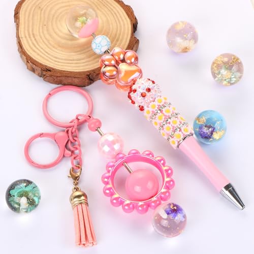 12Pcs Cute Dried Flower Pen Cap Beads for Beadable Pens Colorful Half-Hole Focal Beads for DIY Craft Bracelet Necklace Earrings Keychain Jewelry Making - color: Dried Flower