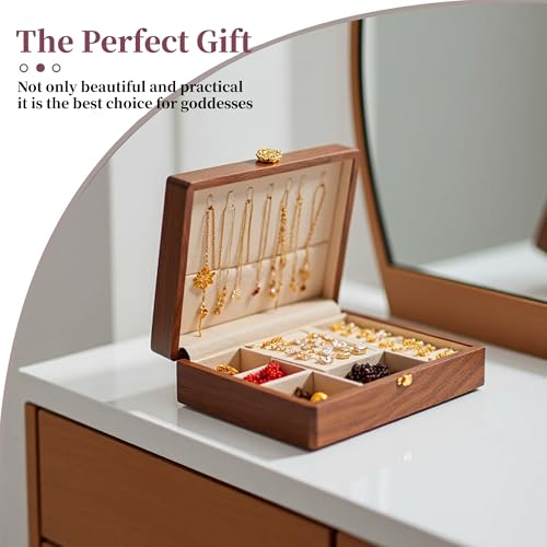 Travel Jewelry Case Small Wood Jewelry Organizer Jewelry Box for Women (Nut-Brown Print C) - color: Nut-Brown Print C