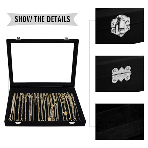 Siveit Necklace Organizer Box Premium 20 Hooks Velvet Necklace Display Jewelry Tray with Transparent Lid Jewelry Necklace Display Box for Necklace Pendants Suitable for Women and Girls (Black) - color: Black