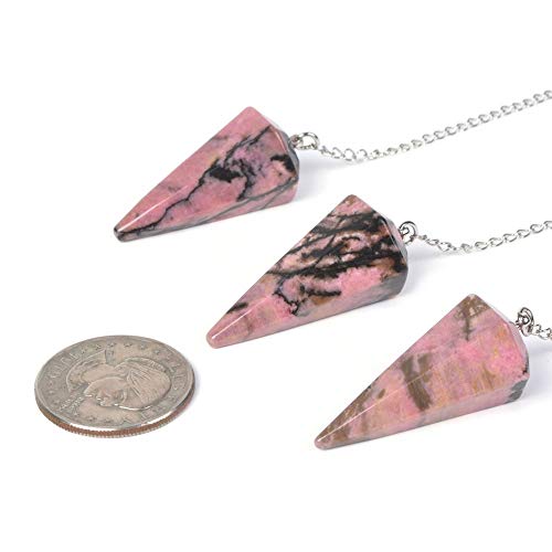 Justinstones Natural Matrix Rhodonite Gemstone Rock Crystal Hexagonal Pointed Reiki Chakra Pendant Pendulum - color: Matrix Rhodonite