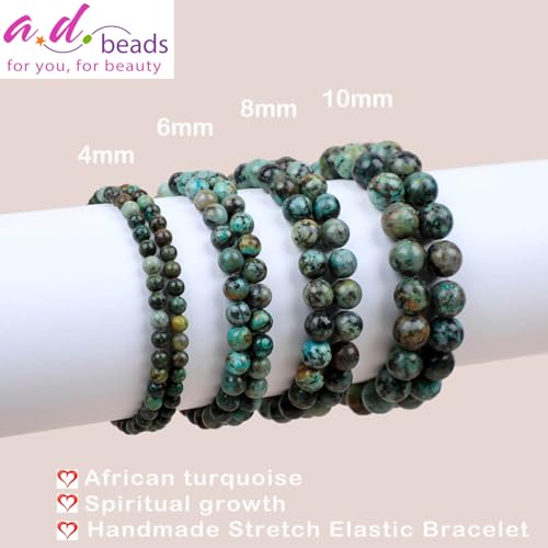 AD Beads Handmade Gemstone Stretch Elastic Bracelet Crystal Healing Reiki Nature's Beauty and Spiritual Essence Unisex - color: African Turquoise (Spiritual Growth), size: 6mm