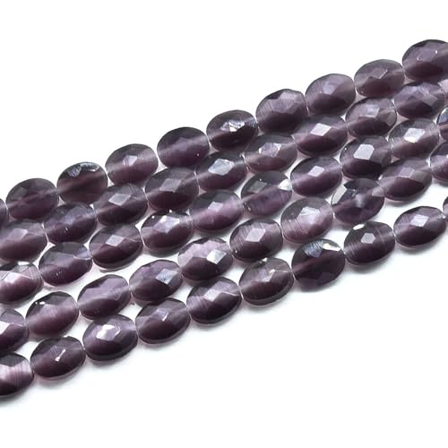 39pcs 8x10mm Dark Purple Cat's Eye Flat Faceted Oval Stone Loose Gemstone Beads Semi-Precious Craft Supplies for DIY Jewelry Making - color: Faceted Oval Dark Purple