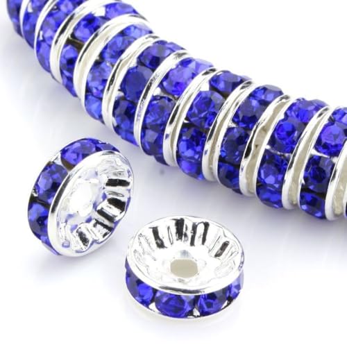 100pcs Adabele Grade A 5mm Crystal Rhinestone Rondelle Loose Beads (Sapphire Blue) Sterling Silver Plated Spacer for DIY Craft Jewelry Making CF1-513 - color: Sapphire blue, size: 5mm (100pcs)