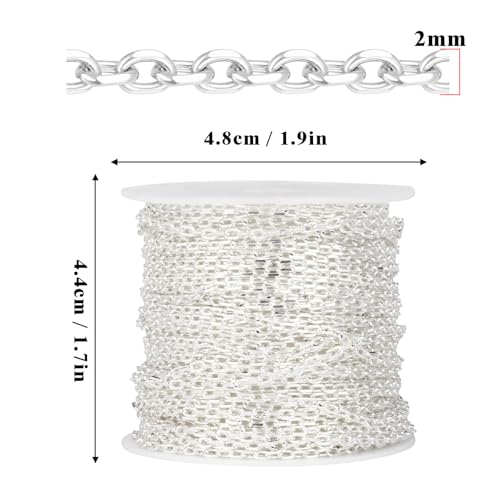 33 Feet Silver Rolo Cable Chains Roll, 2MM Silver Plated Brass Diamond-Cut Oval Rolo Cable Link Chains Spool Bulk for Jewelry Making DIY Craft - color: 2.0mm silver rolo cable chain