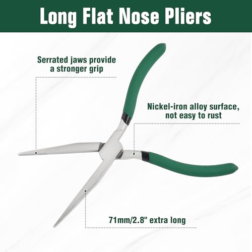 Long Flat Nose Pliers Serrated Jaw Extra Long Nose Plier Duckbill Pliers Jewelry Making Supplies for Jewelry Making, Fishing, Wire Wrapping, Crafts, Flat Plier for Hard to Reach Narrow Spaces