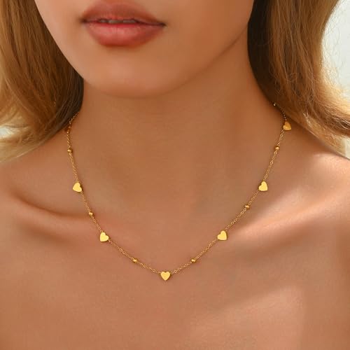 Gold Chain Necklace for Women 18K Gold Plated Dainty Star Cross Heart Cuabn Choker Chains Stainless Steel Trendy Jewelry Christmas Gifts - color: Heart-Gold