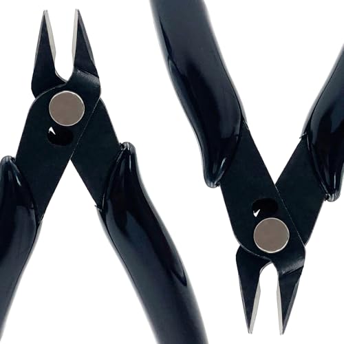 2 Pack Micro Wire Cutters 5 Inch Flush Cutters, Precision Side Cutters Nippers, Spring-Loaded Diagonal Pliers for Electronics, Jewelry Making, Plastic Models, Cable Ties (Black)