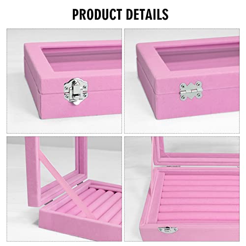 Vicoter Rings Organizer Tray 7 Slots Velvet Jewelry Earring Storage Box with Transparent lid Jewelry Display Case for Girls Wife Mom Women (Pink) - color: Pink