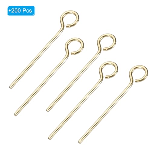 PATIKIL 200Pcs 304 Stainless Steel Jewelry Eye Pins 17mm 22 Gauge Gold Open Eye Pins for Jewelry Making DIY Craft Necklaces Bracelets Earrings - color: Gold, size: 17mm