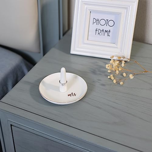 HOME SMILE Mrs Ring Holder Jewery Tray-Monogrammed Engagement Gifts for Friends,Birthday Mother's Day Christmas Gifts for Women,Ceramic White… - style: Mrs