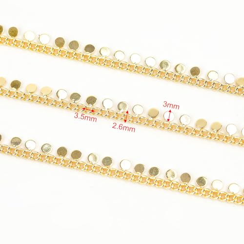 YOUBEIYEE 9.8 Feet 18K Gold Plated Brass Jewelry Chains Bulk Twisted Curb Link Chain Roll Shiny Sequin Waist Chain DIY for Women Jewelry Supplies Findings - color: Sequin
