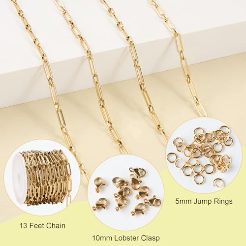 SMYHTGLIF 4 Meters Paperclip Chain Bulk for Jewelry Making Gold Stainless Steel Chain Roll Handmade Jewelry Making Supplies - color: Paperclip Gold