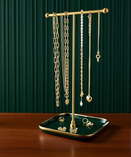 VROOMIUM Necklace Holder- Ceramic Base 1ft Height Jewelry Organizer Stand, Aesthetic Jewelry Hanger Display for Necklaces, Bracelets, Rings, Exhibidor de Collares-Elegant Green - color: Sq. Elegant Green