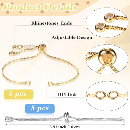 Sureio 10 Pieces Adjustable Slider Bracelet for Jewelry Making Bracelet Chains for DIY Jewelry Making Findings Extender Chains with Rhinestones Ends for Women (Silver and Gold) - color: Silver and Gold