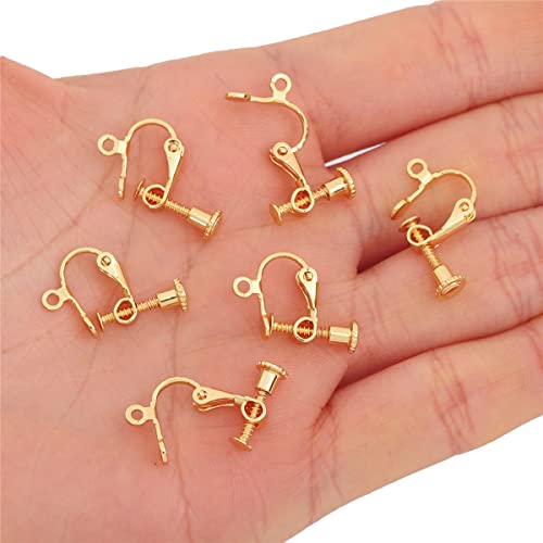 BEADIA 18K Gold Plated Screw Earring Clips 13x15mm 20pcs for Jewelry Making Findings - size: Clips 4# 13x15mm
