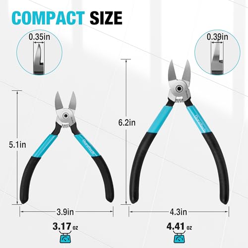DURATECH 5-Inch and 6-Inch Professional Flush Cutters, Wire Cutters Heavy Duty with CNC Machined Edges, Thickened Zip Tie Cutter, Cutting Pliers for Crafting, Floral, and Artificial Flowers, 2-Pack