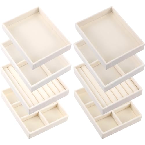 Kifmurase 8Pcs Mini Velvet Jewelry Drawer Organizer Trays, Stackable Jewelry Storage Inserts Set, Small Drawer Inserts Display Case for Earrings, Rings, Necklaces, Bracelets