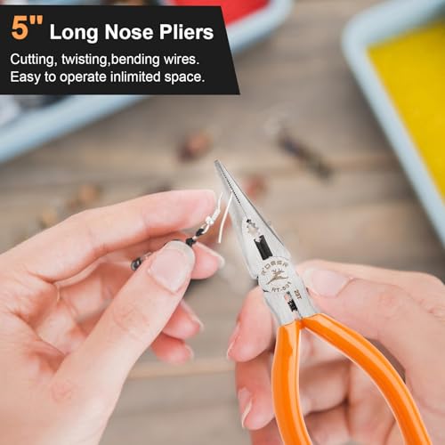 Rongon Small Needle Nose Pliers 5 Inch Precision Long Nose Plier Jewelry Pliers Tools Craftsman Tool Kit for Bending Wire, Handcraft, PCB Board, Working in Tight Areas - size: 1Pcs
