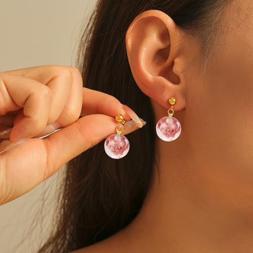 20Pcs 16mm Luminous Rose Focal Round Beads for Pens Flowers Fancy Space Beads for DIY Craft Beadable Pens Keychain Bracelet Necklace Earrings Jewelry Making - color: Rose