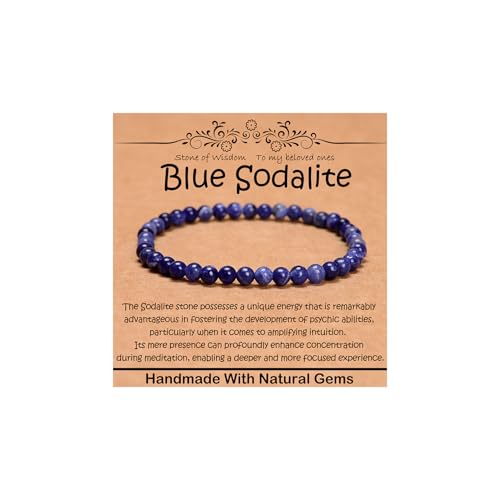 Natural Healing Gemstone Bracelet Handmade Yoga Stretch Elastic Bracelet Stress Relief Crystal Jewelry for Men and Women - color: Blue Sodalite (Wisdom), size: 4mm