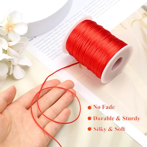 Anezus Red Nylon Cord, Nylon Craft String, Silky Satin Rattail Cord Beading String for Braided Bracelets, Pendants Necklace, Macrame Keychains, Lanyards, Drawstring Bags, DIY Crafts, Sewing Projects - style: Red