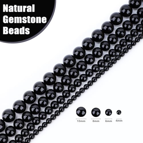 Natural Stone Beads Round Genuine Real Stone Beading Strand Loose Gemstones DIY Smooth Bead for Bracelet Necklace Earrings Jewelry Making (Black Onyx, 4mm 90 Pieces) - color: Black Onyx, size: 4mm 90pcs