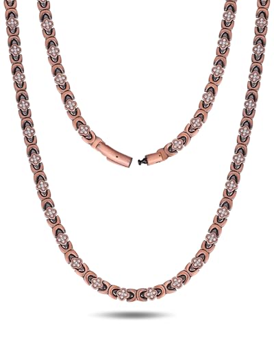 Feraco Copper Necklace for Men Women, 99.99% Pure Copper Magnetic Chains with 3500 Gauss Ultra Strength Neodymium Magnets, Adjustable Jewelry Gift with Sizing Tool - style: Clover