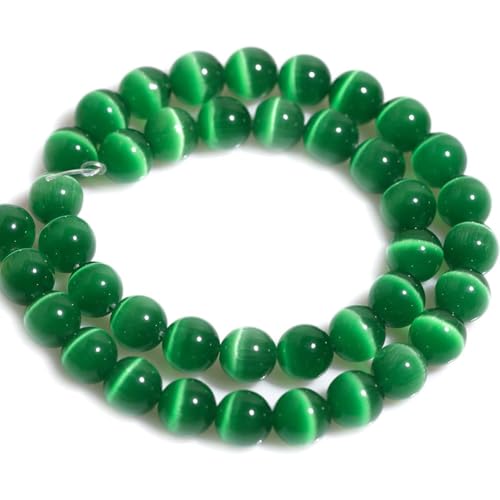HAAMIIQII 6mm Grass Green Cat Eye Glass Round Crystal Stone Loose Gemstone Beads for Jewelry Making Bracelets Necklaces Earrings Crafts (60-65pcs) - color: Grass Green, size: 6mm (60pcs)