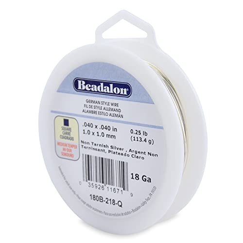 Beadalon German Style Wrapping Wire, Square, Silver Plated, 18 Gauge, 32 ft - color: Silver Plated, size: 18 gauge/.040 In-Approx. 32.3 ft