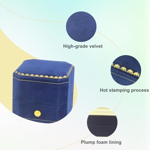 Jewelry Ring Box Small Travel Jewelry Box, Velvet Wedding Ring Box for Business, Engagement, Wedding, Bridesmaid and Mother's Day - Blue - color: Ring Box-Blue