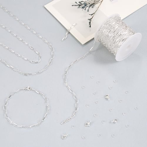 YOUBEIYEE 16.4 Feet Silver Paperclip Chain for Jewelry Making Stainless Steel Chains Roll for Women Necklace Bracelet DIY Jewelry Supplies - color: Paperclip Silver