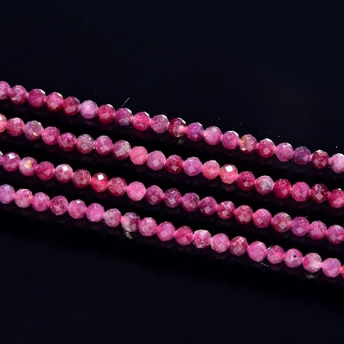 Adabele 15 Inch Natural Pink Tourmaline Healing Gemstone 3mm (0.12 Inch) Tiny Small Faceted Round Loose Beads Stone Spacer (120-130pcs) for Craft Jewelry Making GK3-1 - color: Pink Tourmaline, size: 3mm (0.12") - 15 inch/1 strand
